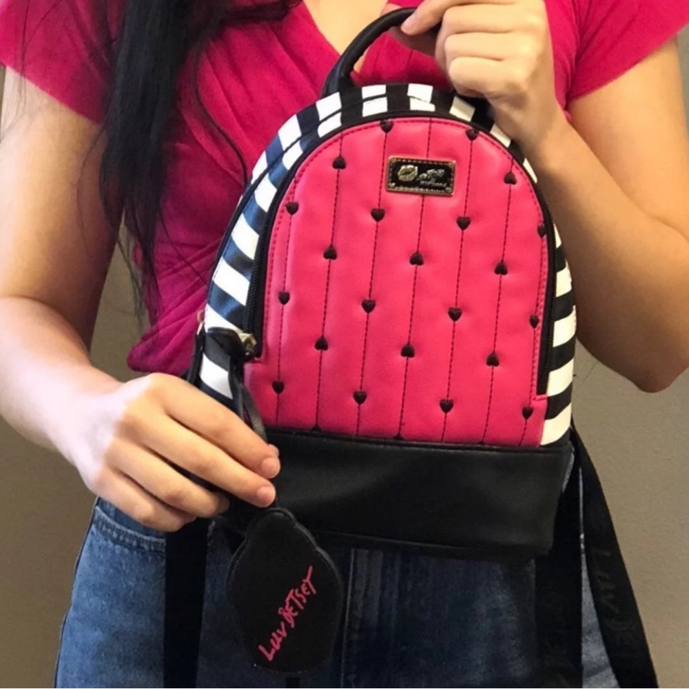 Betsey Johnson Pink Black White mini backpack bag - Picture 5 of 12